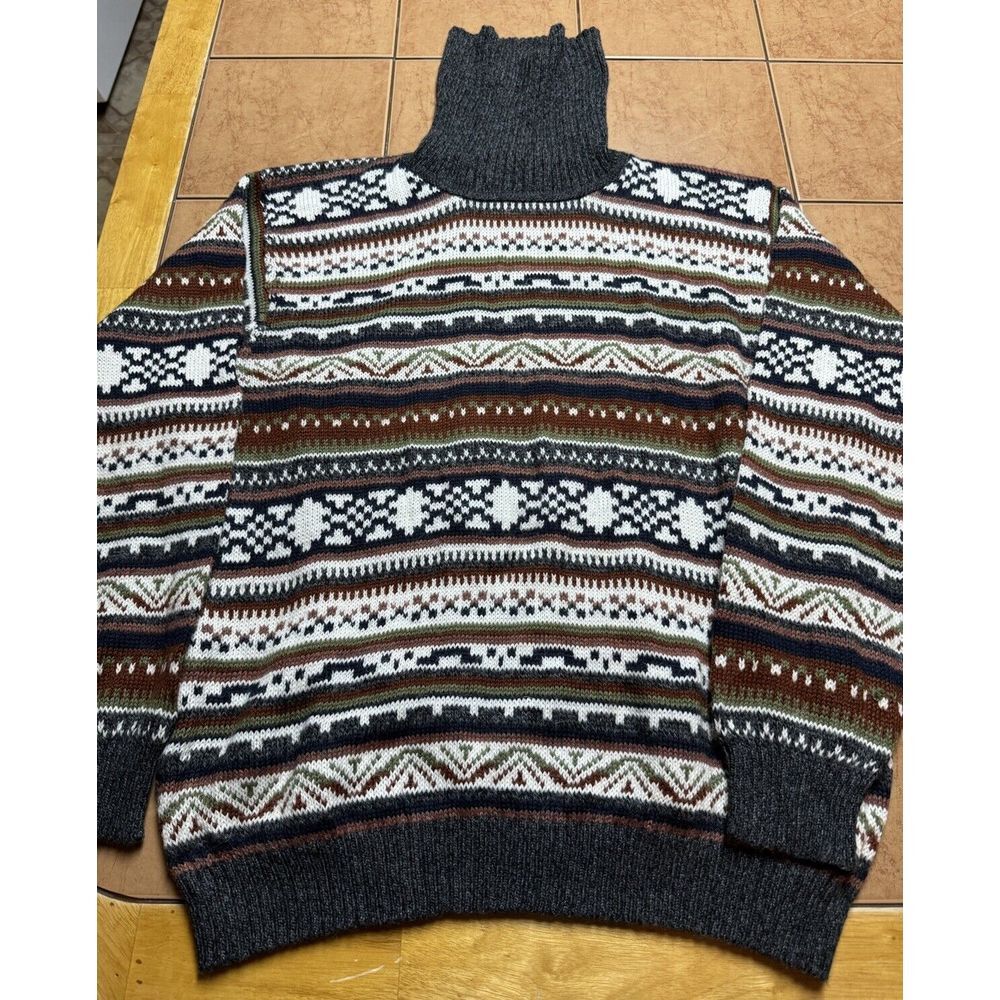 Vintage Inti Souvenirs  Turtleneck Sweater 100% Alpaca‎ Women's Sz L Fair Isle